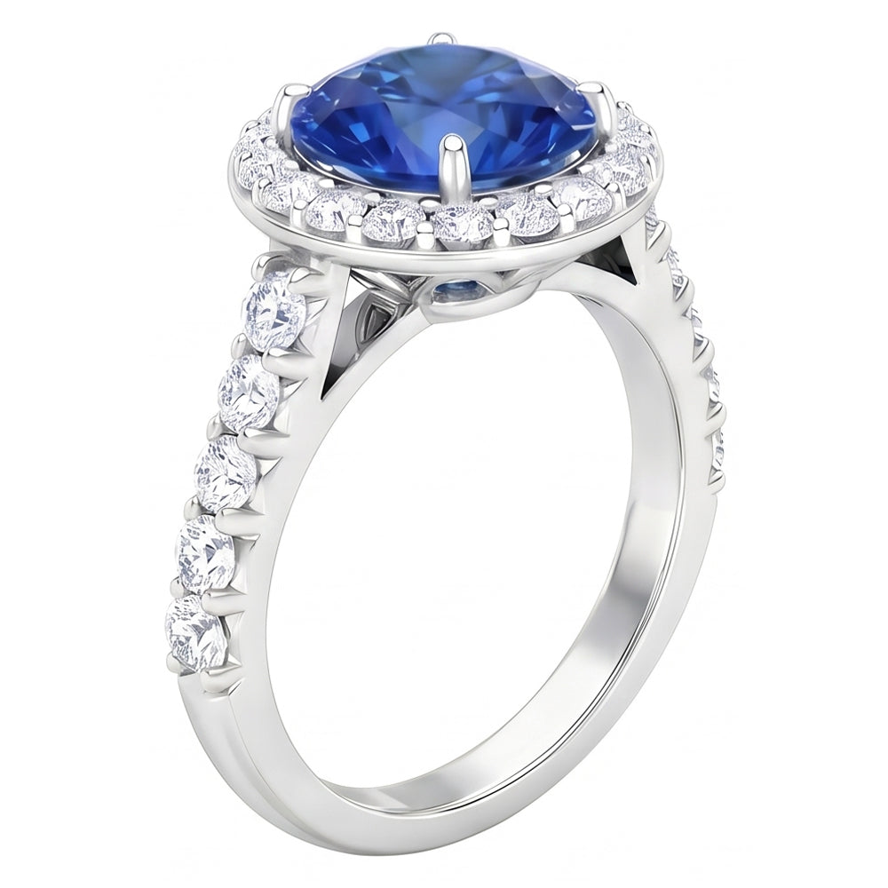 4.25 Carats Prong Set Sapphire And Natural Earth Mined Diamond ( Not Lab Grown ) s Ring White Gold 14K