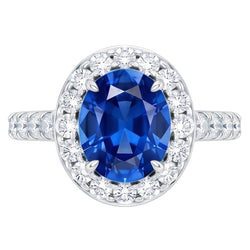 4.25 Carats Prong Set Sapphire And Natural Earth Mined Diamond ( Not Lab Grown ) s Ring White Gold 14K
