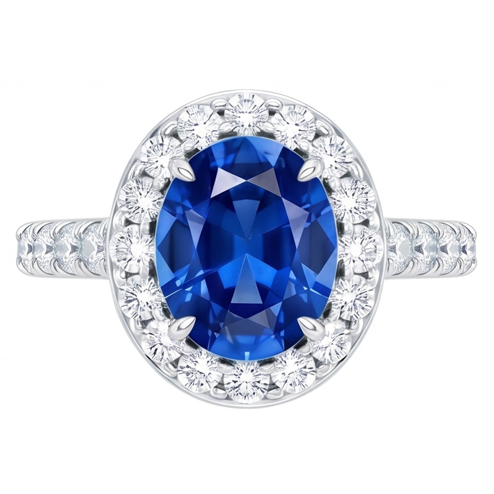 4.25 Carats Prong Set Sapphire And Natural Earth Mined Diamond ( Not Lab Grown ) s Ring White Gold 14K