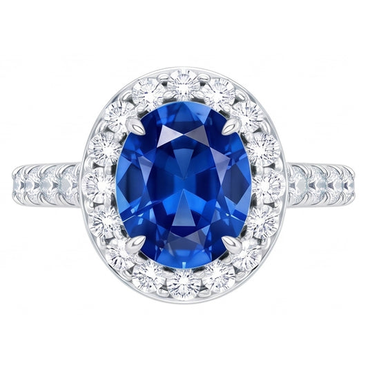 4.25 Carats Prong Set Sapphire And Natural Earth Mined Diamond ( Not Lab Grown ) s Ring White Gold 14K