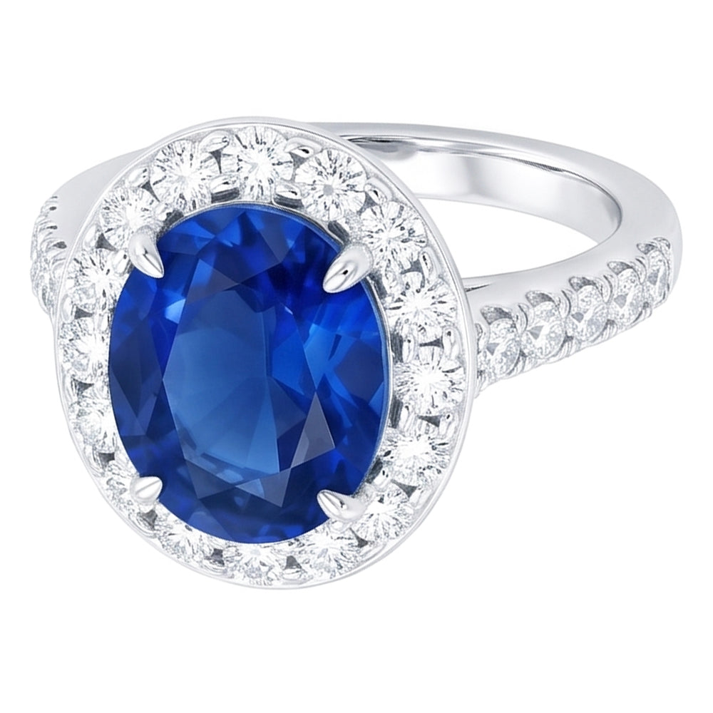 4.25 Carats Prong Set Sapphire And Natural Earth Mined Diamond ( Not Lab Grown ) s Ring White Gold 14K