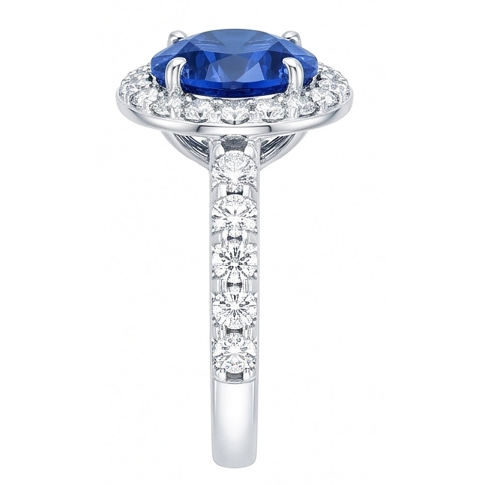 4.25 Carats Prong Set Sapphire And Natural Earth Mined Diamond ( Not Lab Grown ) s Ring White Gold 14K