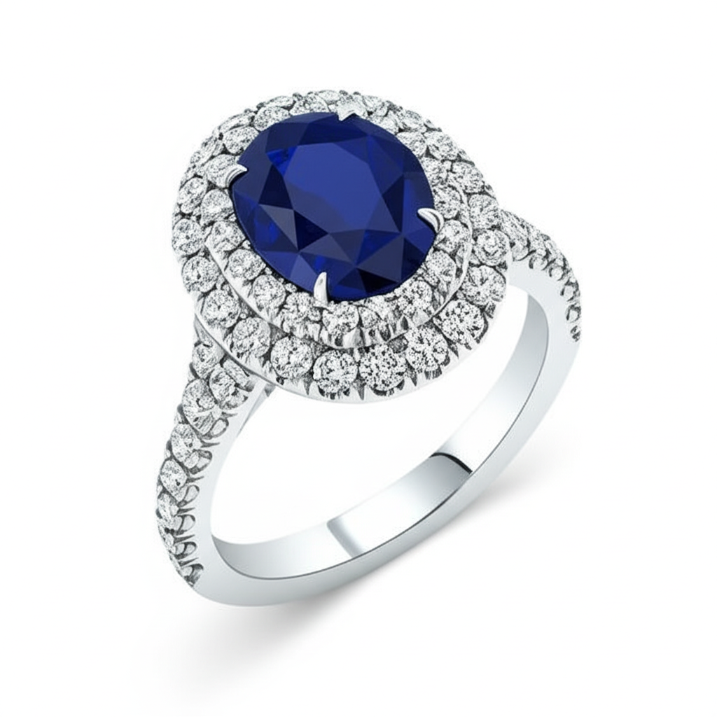 4.25 Carats Solitaire With Accent Sapphire Natural Earth Mined Diamonds Ring White Gold