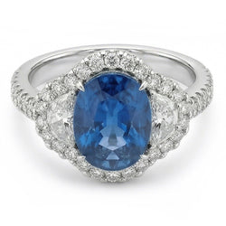 Natural Sapphire Ring 4.25ct - White Gold 14K