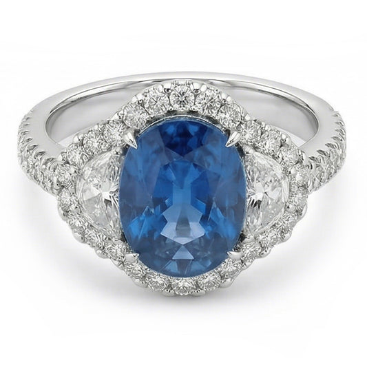 natural round sapphire 4.25ct ring front view