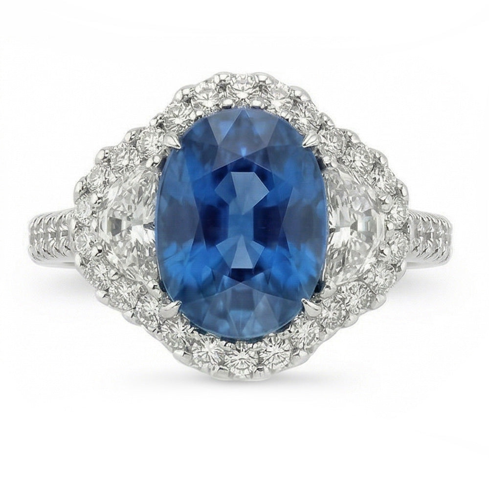 natural round sapphire 4.25ct ring side angle