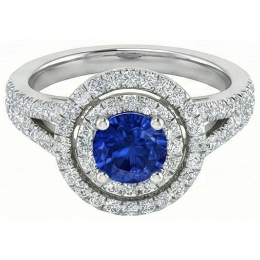 natural round sapphire 4.25ct ring front view