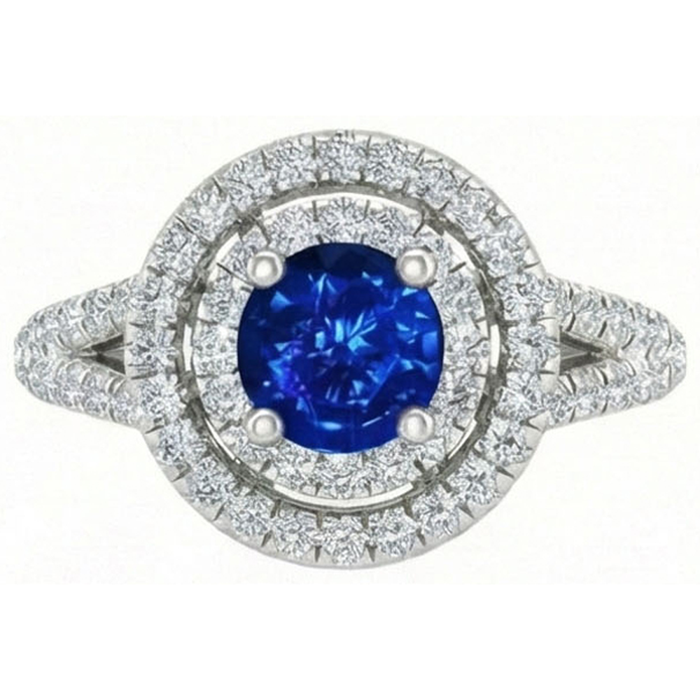 4.25 Carats Sri Lankan Sapphire And Natural Earth Mined Diamond ( Not Lab Grown )  Engagement Ring 14K Gold
