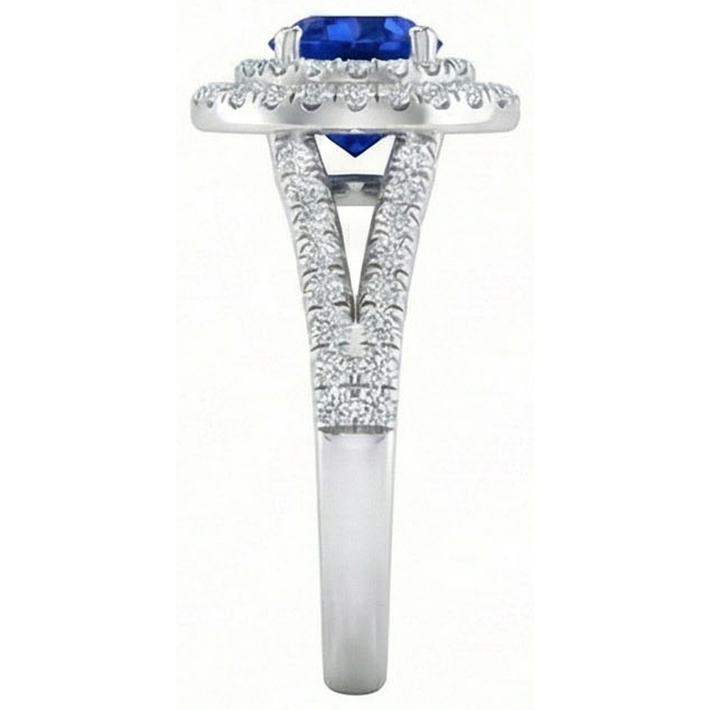 4.25 Carats Sri Lankan Sapphire And Natural Earth Mined Diamond ( Not Lab Grown )  Engagement Ring 14K Gold