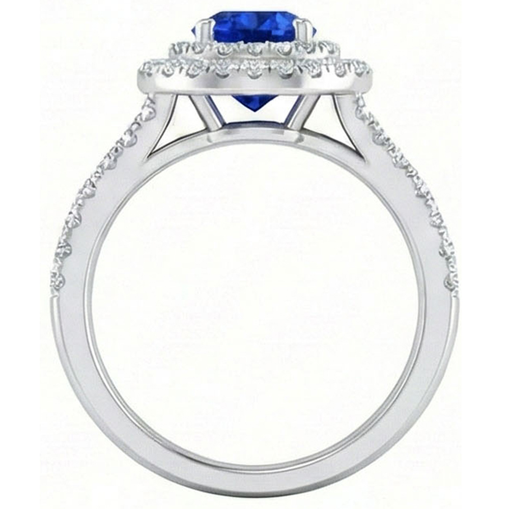 4.25 Carats Sri Lankan Sapphire And Natural Earth Mined Diamond ( Not Lab Grown )  Engagement Ring 14K Gold