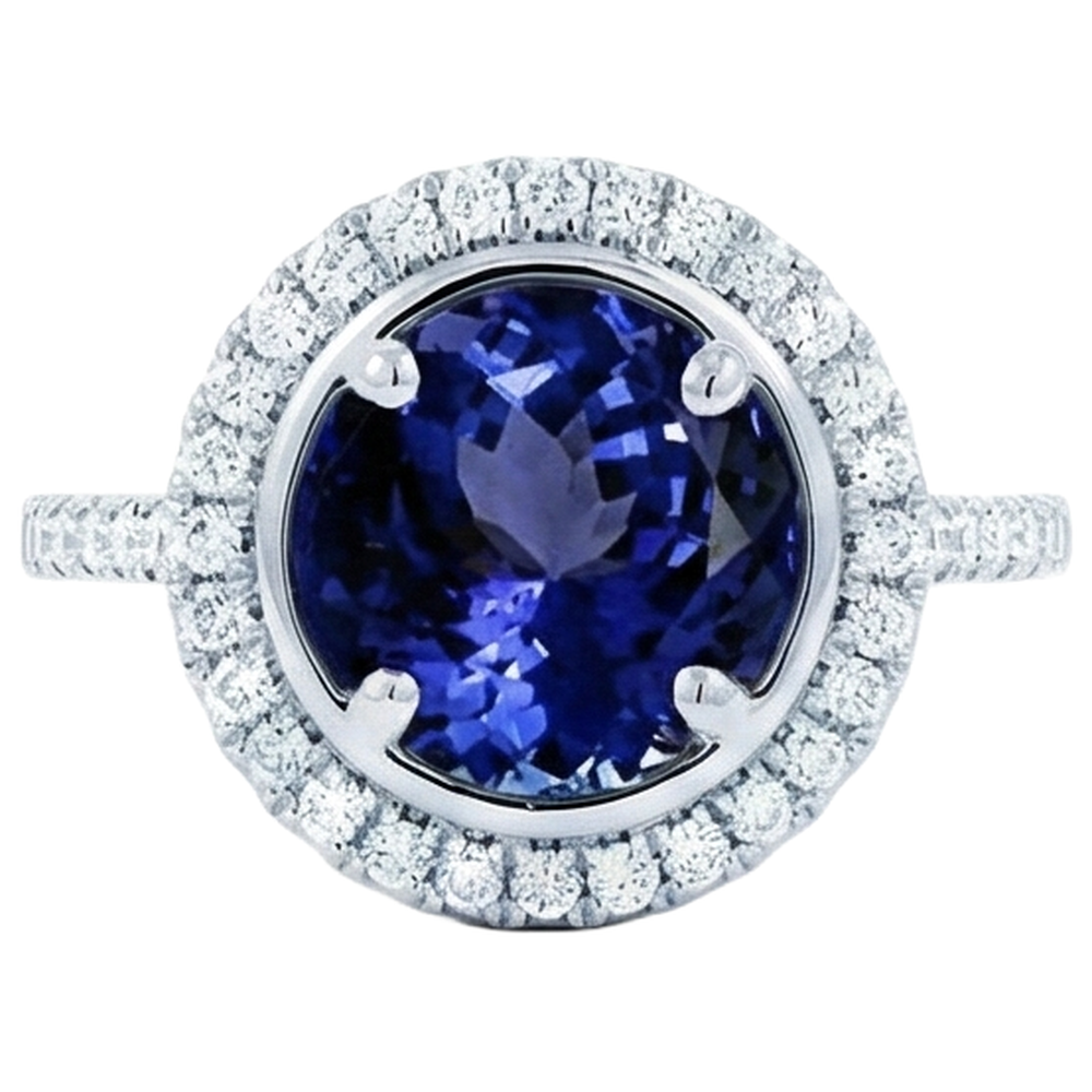 natural round tanzanite 4.25ct ring side angle
