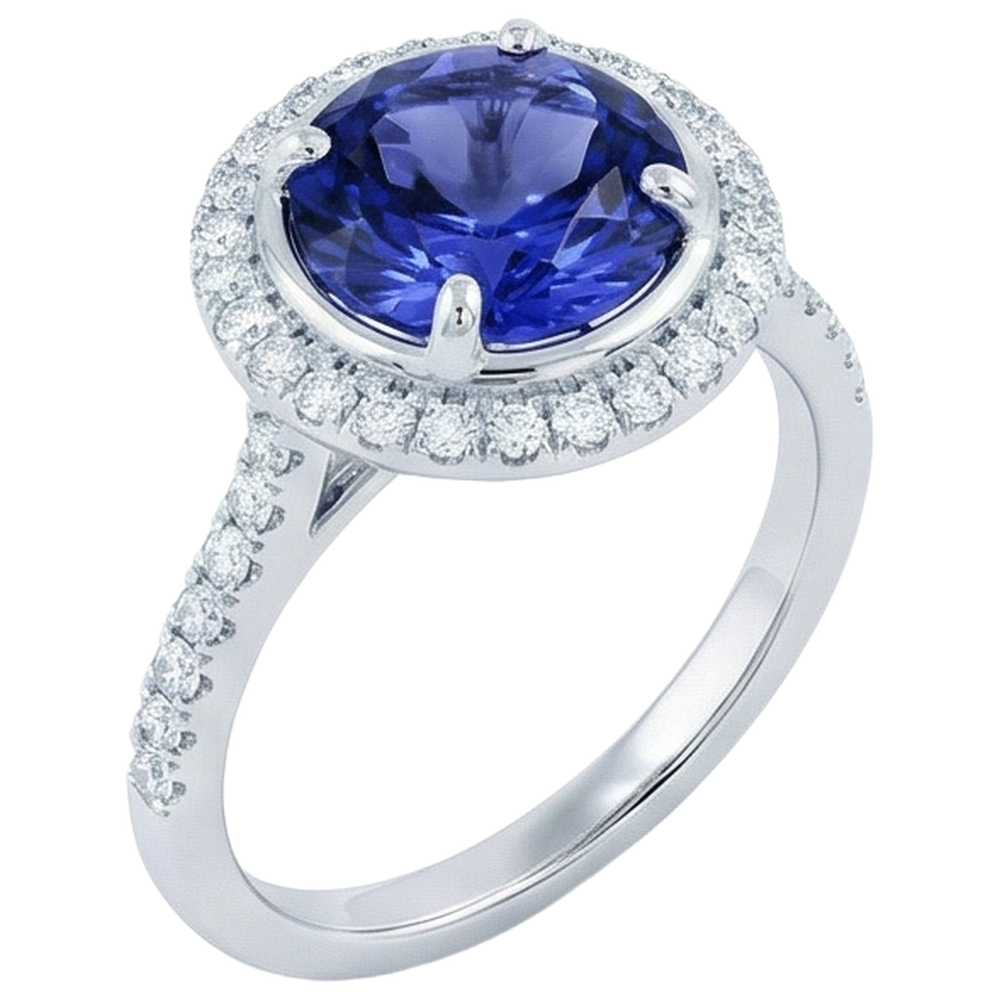 natural round tanzanite 4.25ct ring top view