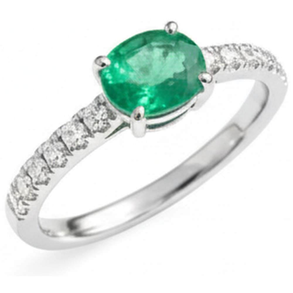 4.25 Ct Oval Cut Green Emerald With Natural Earth Mined Diamond ( Not Lab Grown ) Ring Gold