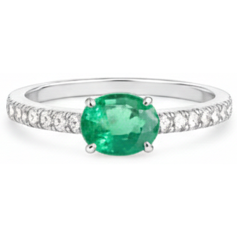 4.25 Ct Oval Cut Green Emerald With Natural Earth Mined Diamond ( Not Lab Grown ) Ring Gold