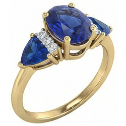 4.25 Ct. Oval Trillion Ceylon Sapphire And Natural Earth Mined Diamond ( Not Lab Grown ) s Ring 3 Stone