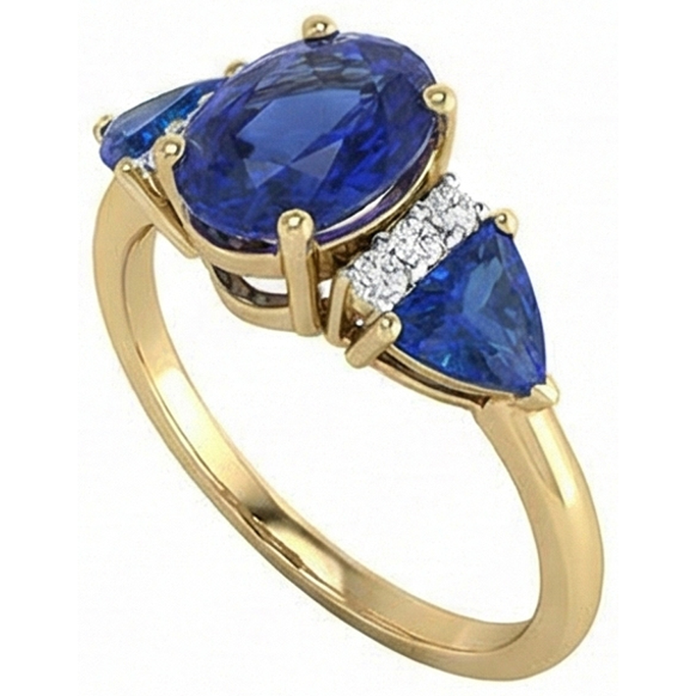 4.25 Ct. Oval Trillion Ceylon Sapphire And Natural Earth Mined Diamond ( Not Lab Grown ) s Ring 3 Stone