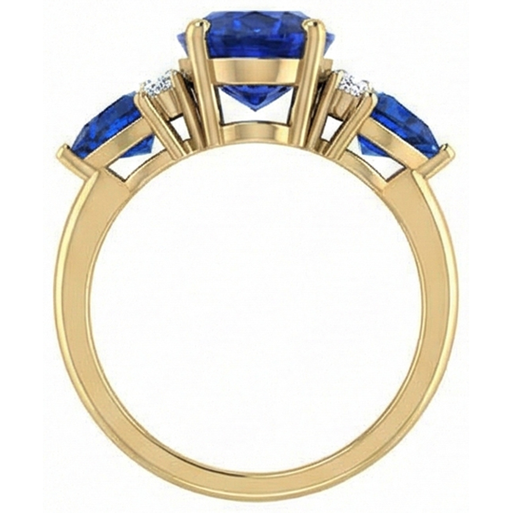 4.25 Ct. Oval Trillion Ceylon Sapphire And Natural Earth Mined Diamond ( Not Lab Grown ) s Ring 3 Stone