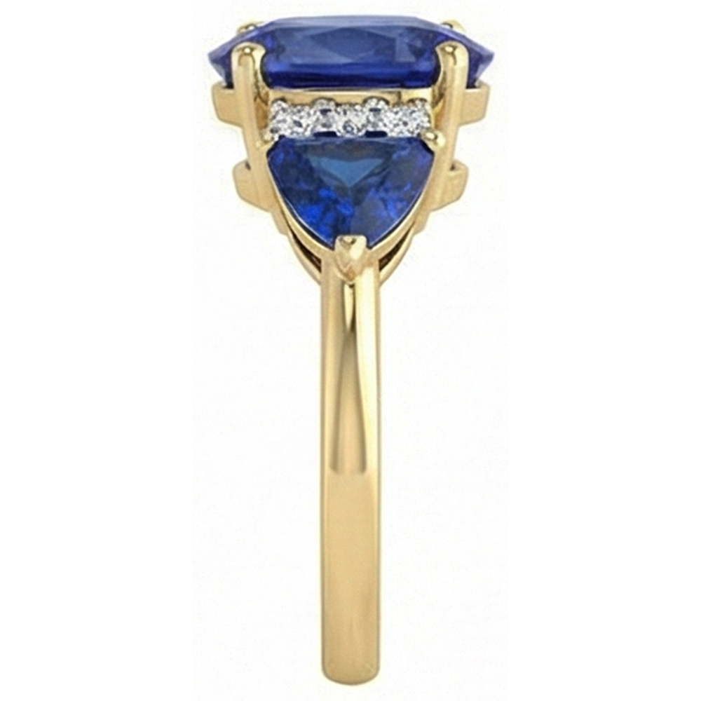 4.25 Ct. Oval Trillion Ceylon Sapphire And Natural Earth Mined Diamond ( Not Lab Grown ) s Ring 3 Stone