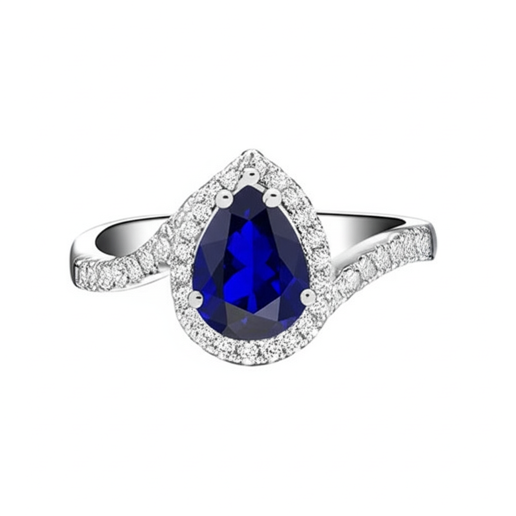 4.30 Carats Sri Lankan Sapphire And Natural Earth Mined Diamonds Ring White Gold 14K