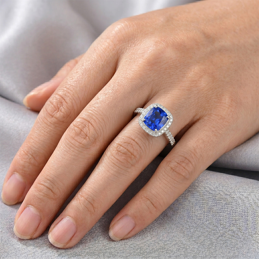 4.30 Ct Ring Cushion Ceylon Blue Sapphire And Round Natural Earth Mined Diamond ( Not Lab Grown ) s