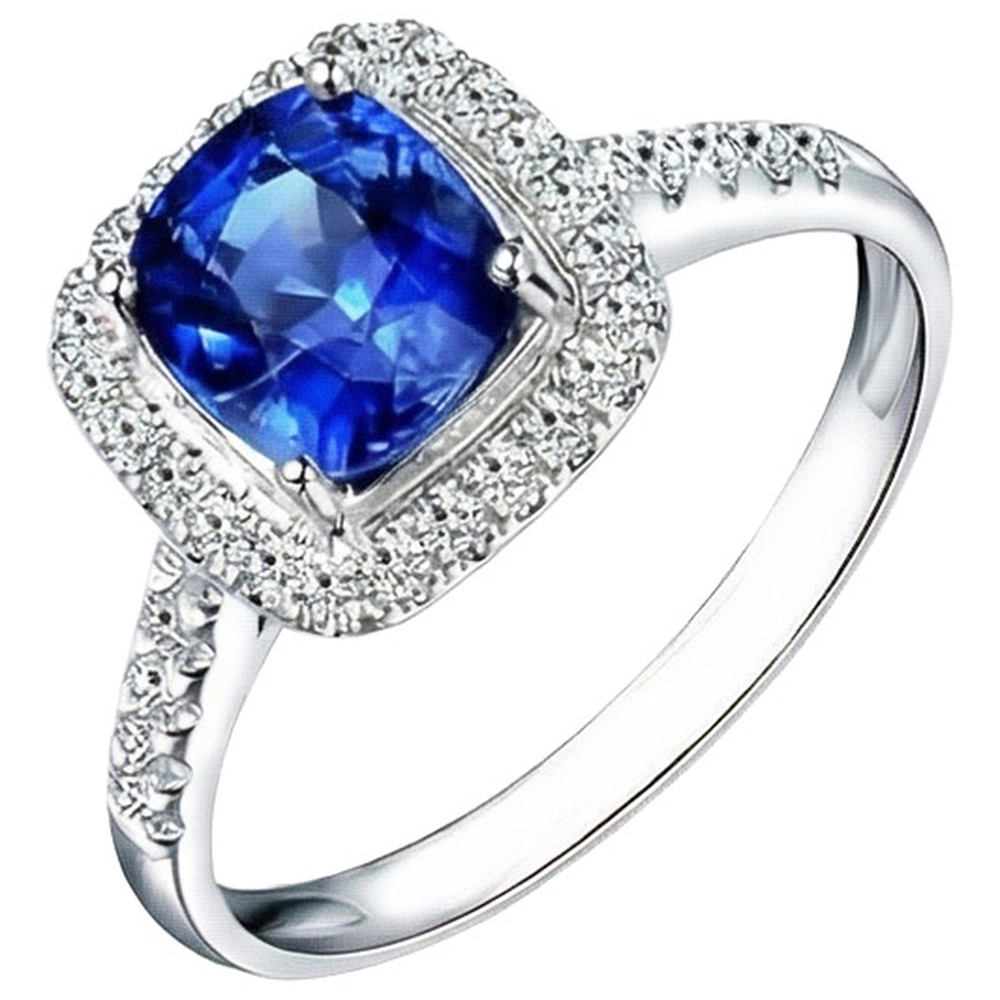 4.30 Ct Ring Cushion Ceylon Blue Sapphire And Round Natural Earth Mined Diamond ( Not Lab Grown ) s