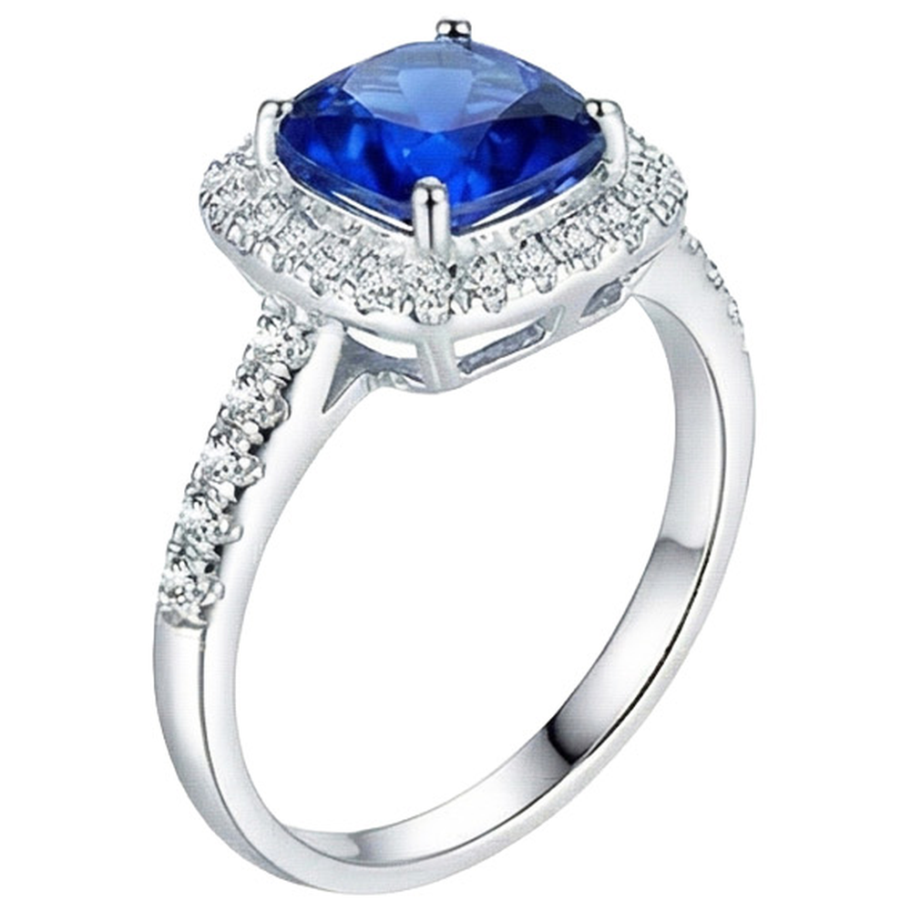 4.30 Ct Ring Cushion Ceylon Blue Sapphire And Round Natural Earth Mined Diamond ( Not Lab Grown ) s