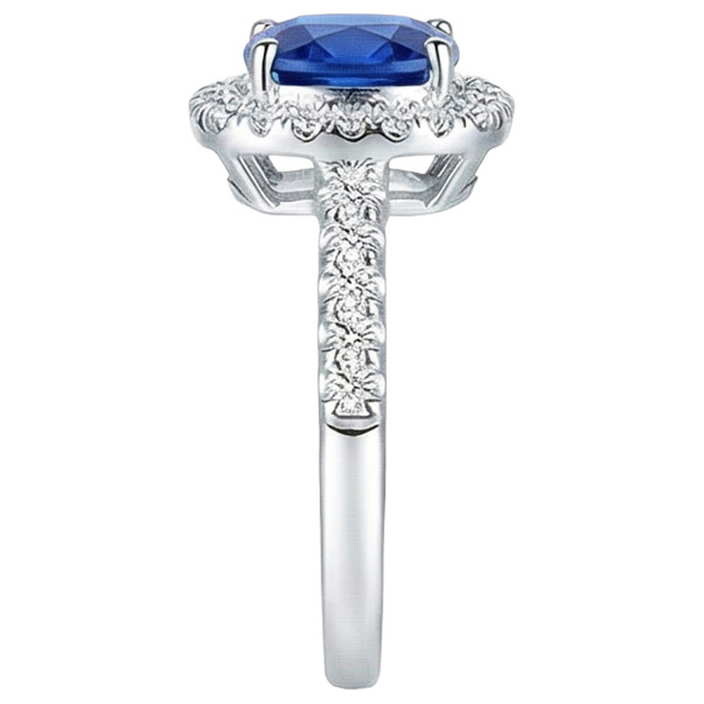 4.30 Ct Ring Cushion Ceylon Blue Sapphire And Round Natural Earth Mined Diamond ( Not Lab Grown ) s