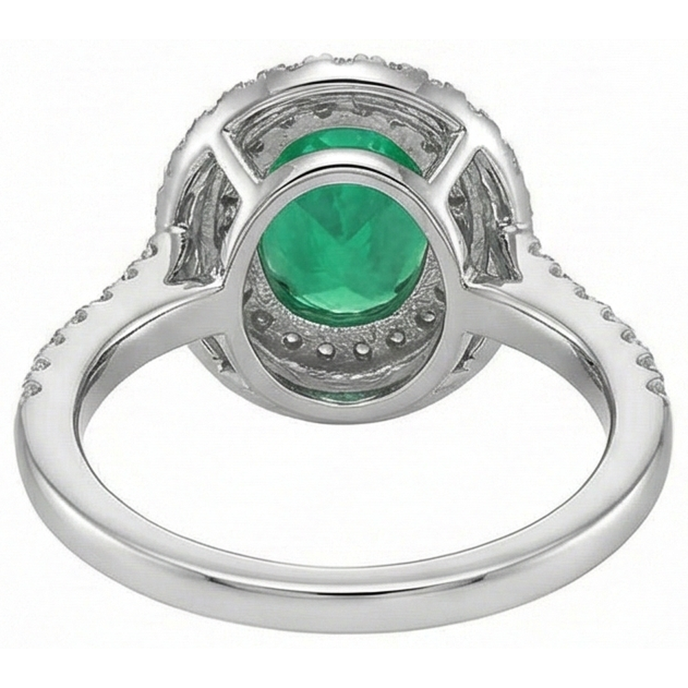 4.35 Carats Green Emerald With Natural Earth Mined Diamond ( Not Lab Grown ) s Ring Double Halo 14K White Gold