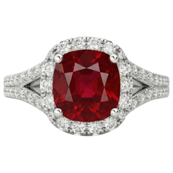 4.35 Ct Halo Ruby And Natural Earth Mined Diamond ( Not Lab Grown ) s Ring Split Shank White Gold 14K