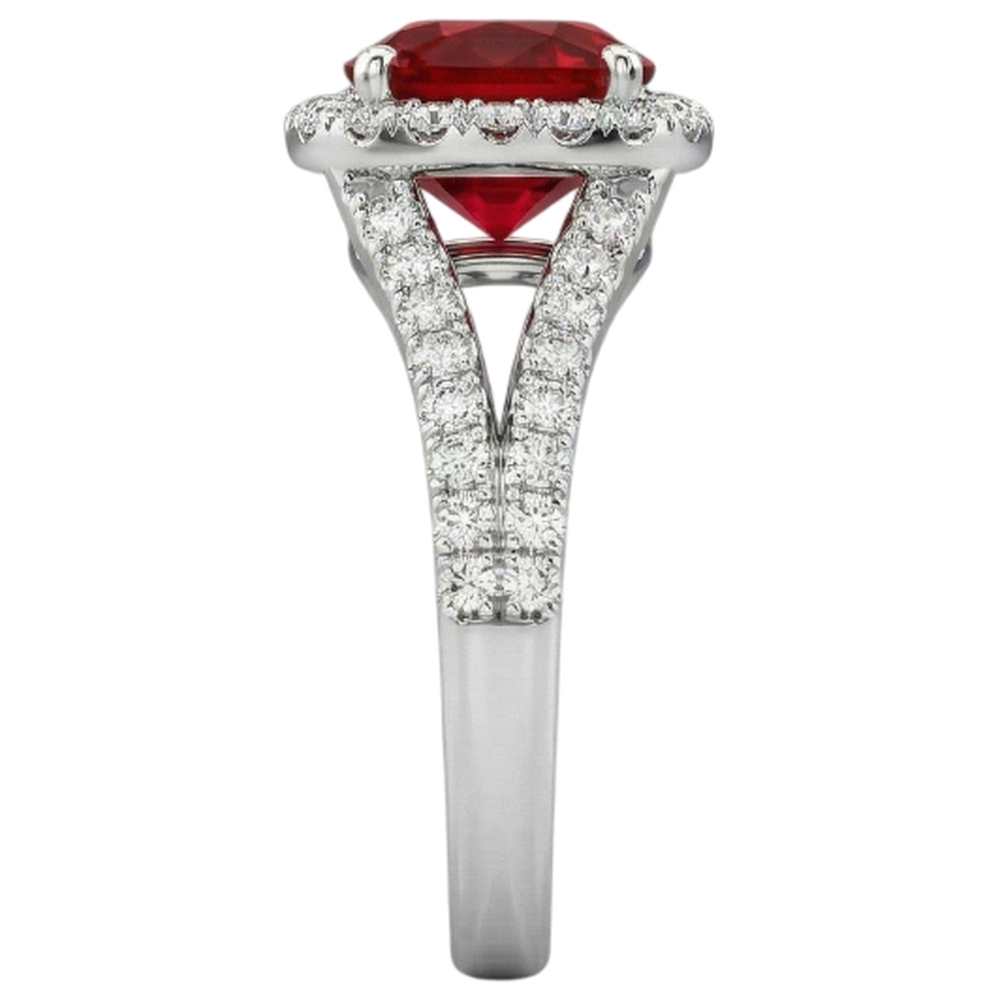 4.35 Ct Halo Ruby And Natural Earth Mined Diamond ( Not Lab Grown ) s Ring Split Shank White Gold 14K