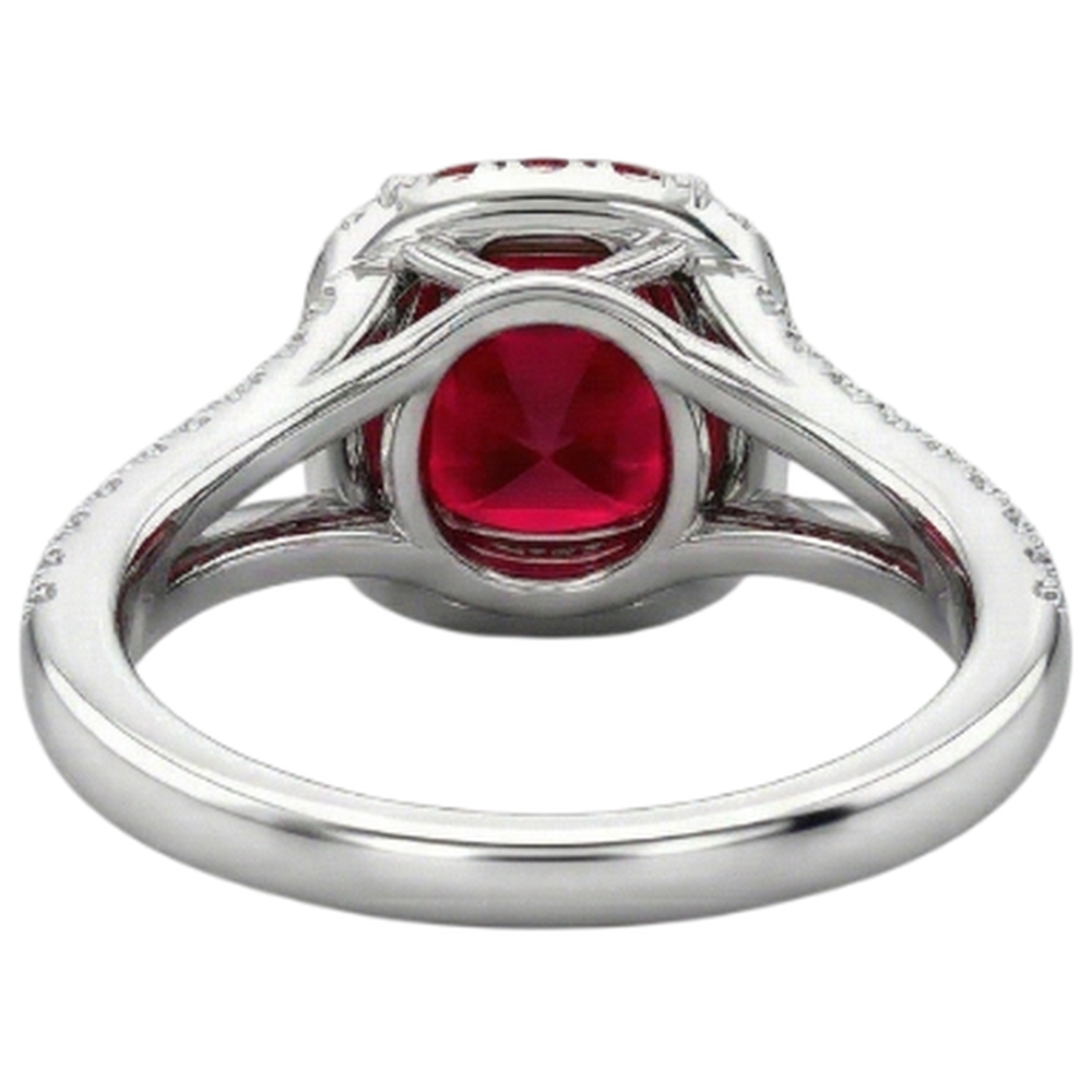 4.35 Ct Halo Ruby And Natural Earth Mined Diamond ( Not Lab Grown ) s Ring Split Shank White Gold 14K