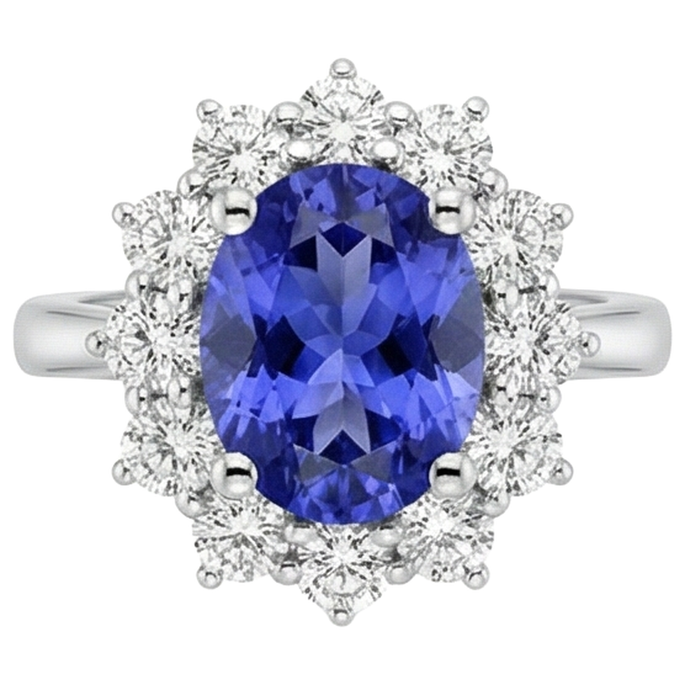 4.35 Ct Tanzanite With Natural Earth Mined Diamond ( Not Lab Grown )s Ring New White Gold 14K