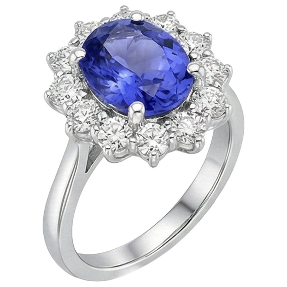 4.35 Ct Tanzanite With Natural Earth Mined Diamond ( Not Lab Grown )s Ring New White Gold 14K