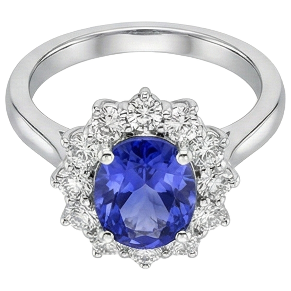 4.35 Ct Tanzanite With Natural Earth Mined Diamond ( Not Lab Grown )s Ring New White Gold 14K