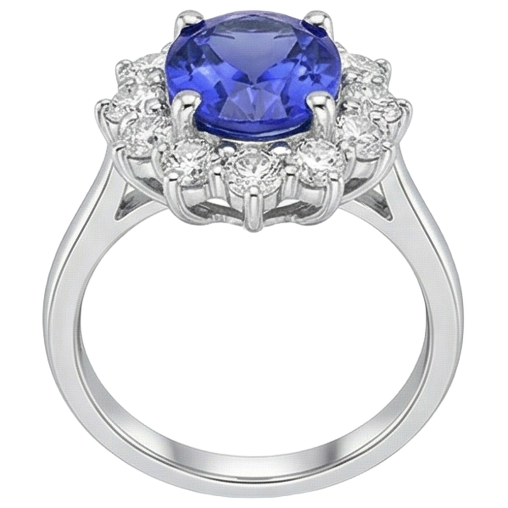 4.35 Ct Tanzanite With Natural Earth Mined Diamond ( Not Lab Grown )s Ring New White Gold 14K