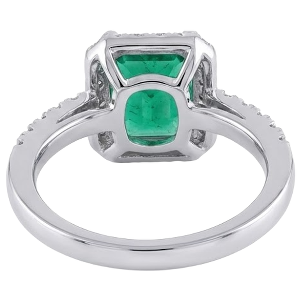 4.40 Carats Green Emerald And Natural Earth Mined Diamond ( Not Lab Grown )s Wedding Ring White Gold