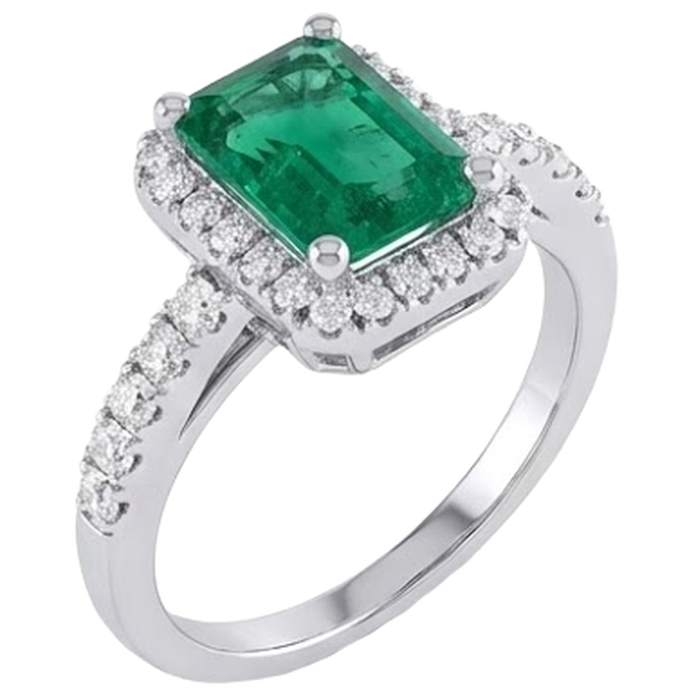 4.40 Carats Green Emerald And Natural Earth Mined Diamond ( Not Lab Grown )s Wedding Ring White Gold