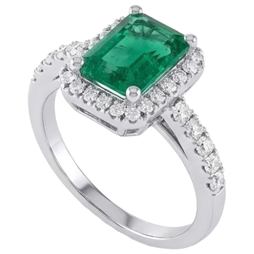 4.40 Carats Green Emerald And Natural Earth Mined Diamond ( Not Lab Grown )s Wedding Ring White Gold