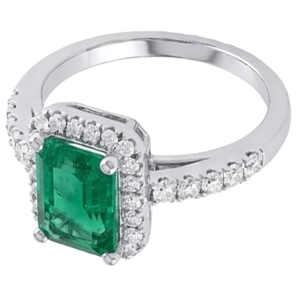 4.40 Carats Green Emerald And Natural Earth Mined Diamond ( Not Lab Grown )s Wedding Ring White Gold