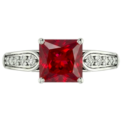 4.40 Carats Princess Red Ruby And Sparkling Natural Earth Mined Diamond ( Not Lab Grown )  Ring Gold 14K