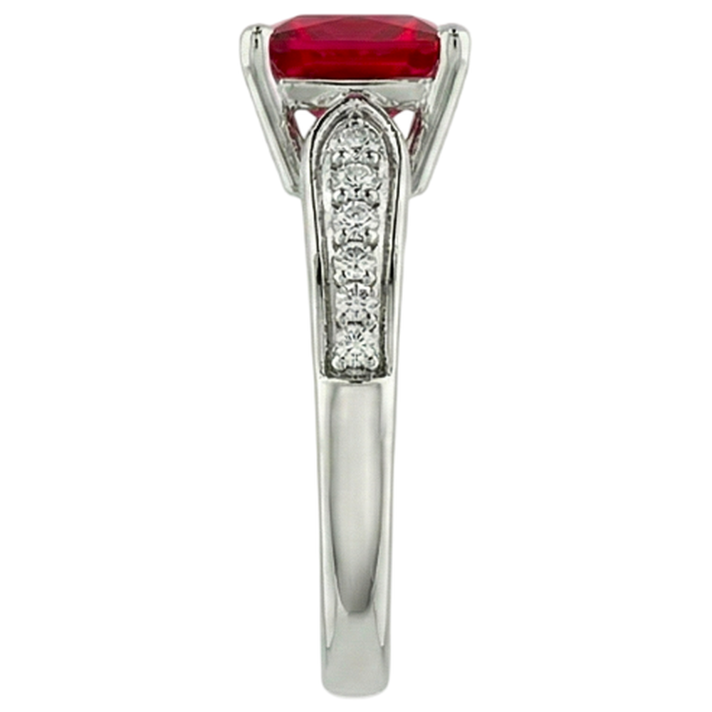 4.40 Carats Princess Red Ruby And Sparkling Natural Earth Mined Diamond ( Not Lab Grown )  Ring Gold 14K