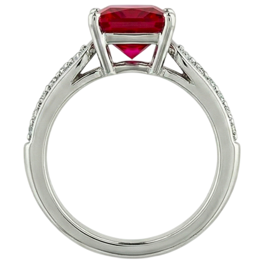 4.40 Carats Princess Red Ruby And Sparkling Natural Earth Mined Diamond ( Not Lab Grown )  Ring Gold 14K