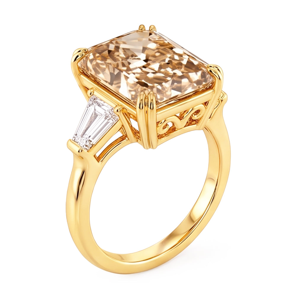 4.40 Ct. Radiant Champagne Natural Earth Mined Diamond ( Not Lab Grown )  Ring Yellow Gold 14KNew