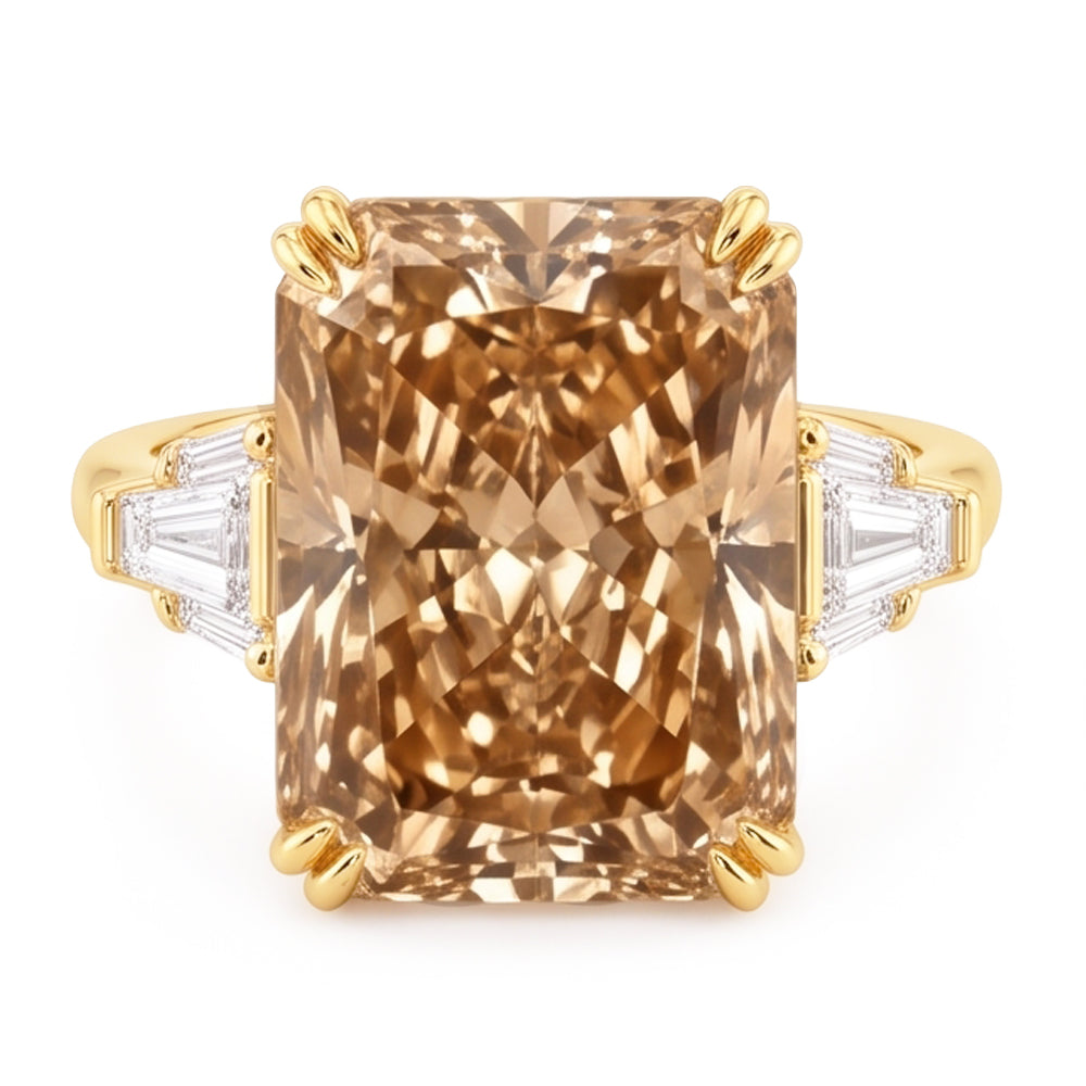 4.40 Ct. Radiant Champagne Natural Earth Mined Diamond ( Not Lab Grown )  Ring Yellow Gold 14KNew