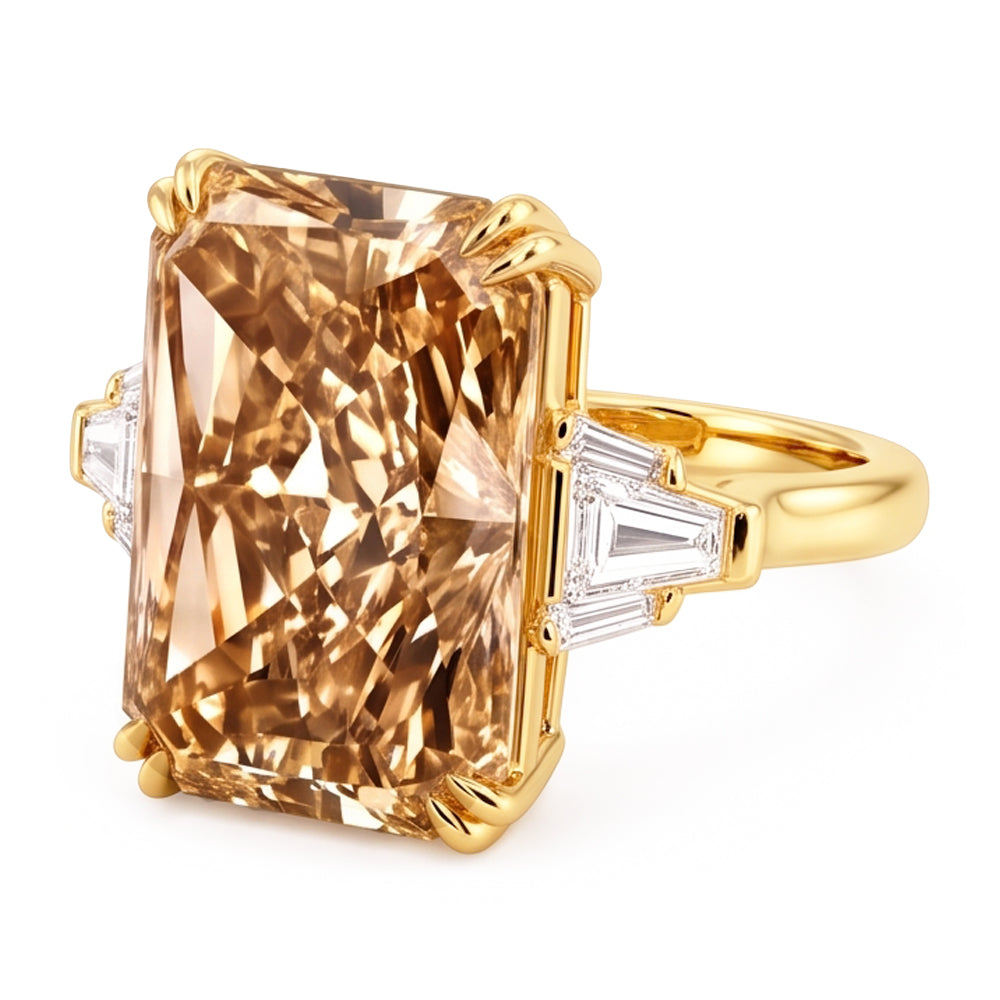 4.40 Ct. Radiant Champagne Natural Earth Mined Diamond ( Not Lab Grown )  Ring Yellow Gold 14KNew