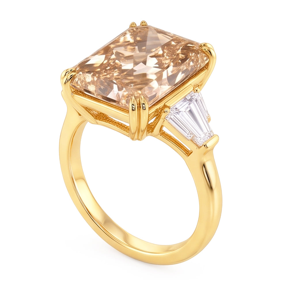 4.40 Ct. Radiant Champagne Natural Earth Mined Diamond ( Not Lab Grown )  Ring Yellow Gold 14KNew