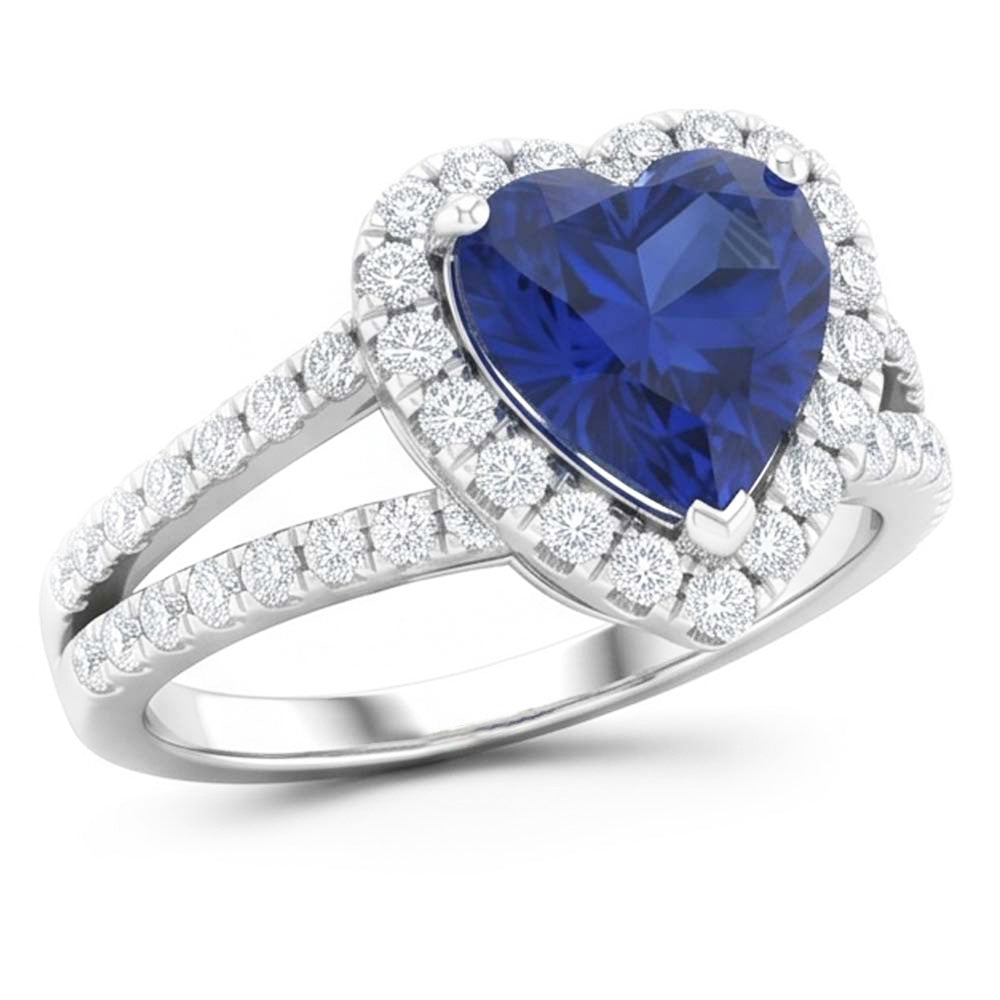 4.45 Ct Blue Heart Cut Sapphire And Natural Earth Mined Diamond ( Not Lab Grown ) Fancy Ring White Gold 14K