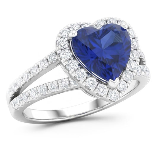 4.45 Ct Blue Heart Cut Sapphire And Natural Earth Mined Diamond ( Not Lab Grown ) Fancy Ring White Gold 14K