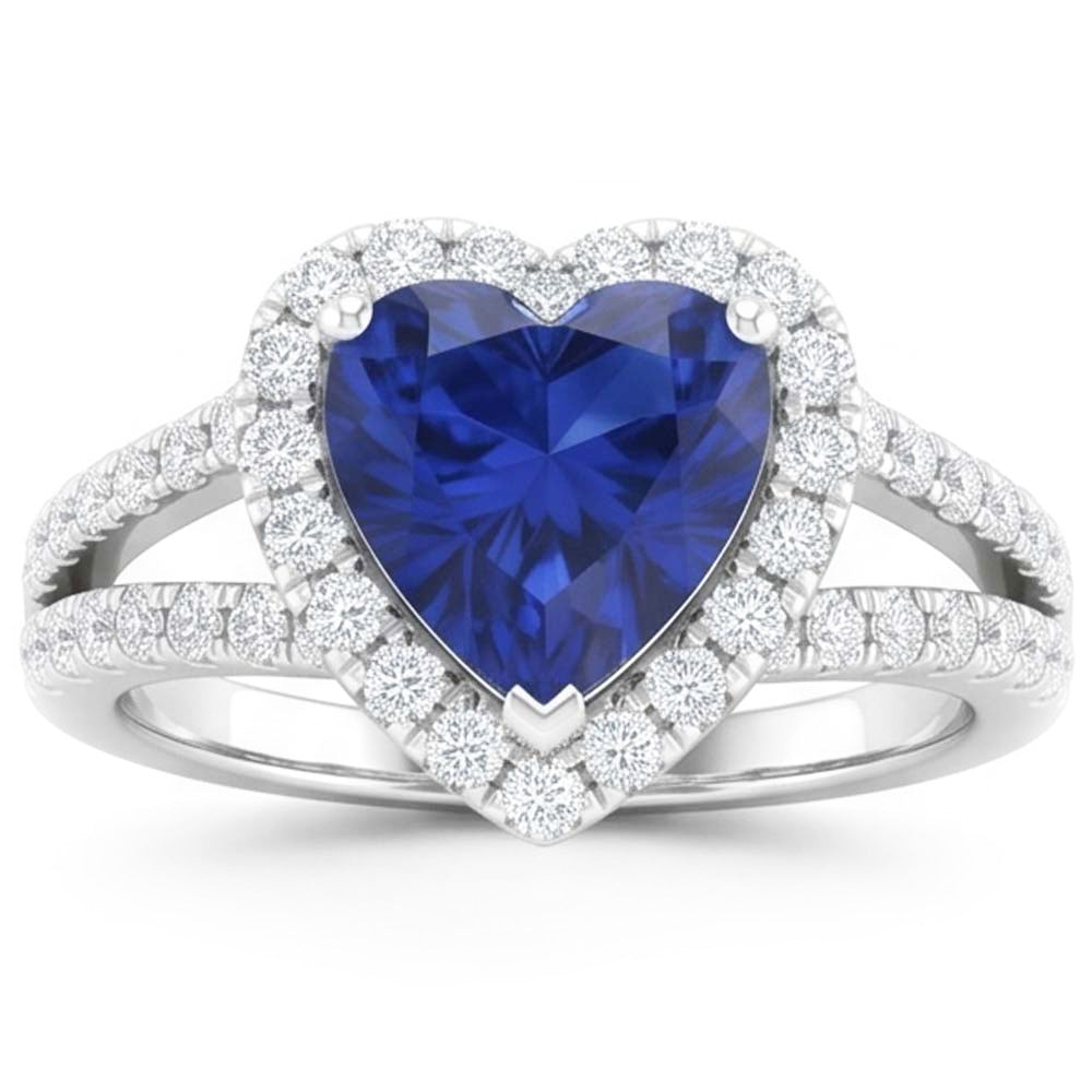 4.45 Ct Blue Heart Cut Sapphire And Natural Earth Mined Diamond ( Not Lab Grown ) Fancy Ring White Gold 14K