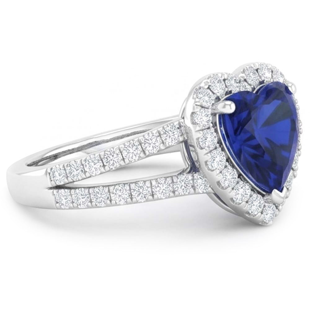 4.45 Ct Blue Heart Cut Sapphire And Natural Earth Mined Diamond ( Not Lab Grown ) Fancy Ring White Gold 14K